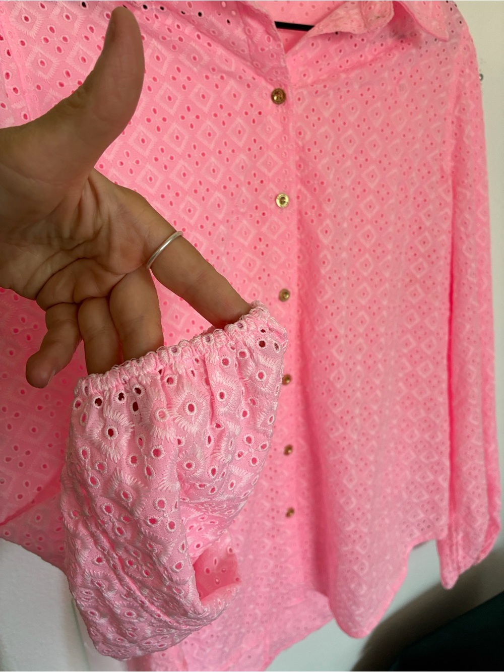 Lilly Pulitzer Sea Breeze Eyelet Button Down Top - Pink - Picture 4 of 7